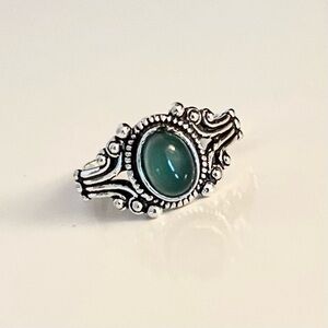 Sterling Silver Plated Green Gemstone/Birthstone Ring Handmade Size 8.5